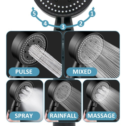 High Pressure Bath Shower Head 5 Mode Large Chrome Handset Heads Water Saving StreetSharks