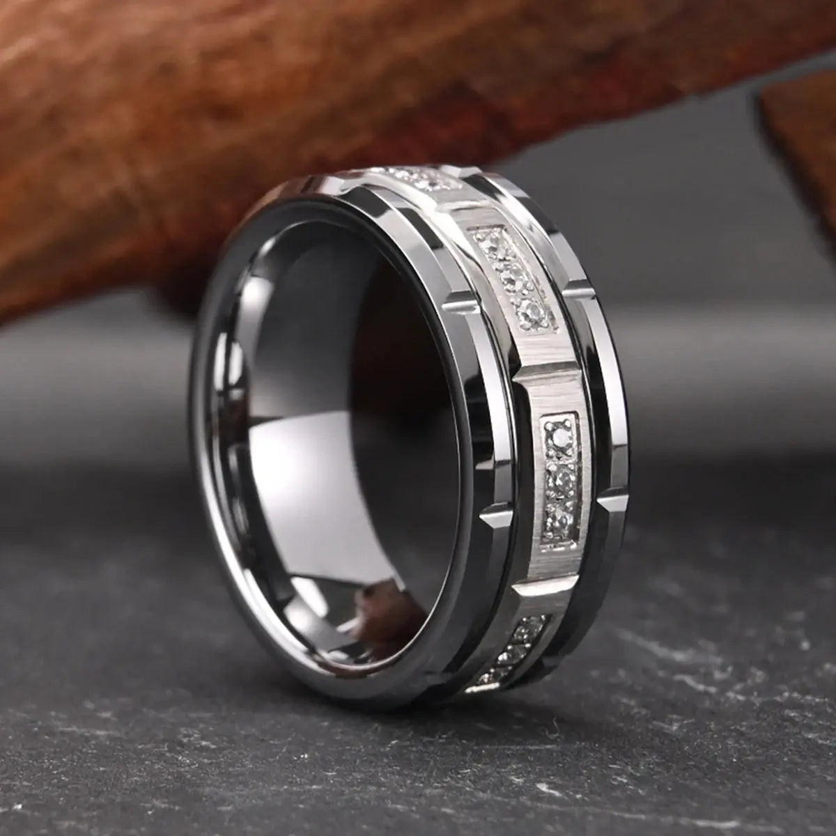 8mm Fashion White Zircon Tungsten Carbide Ring, Men's Wedding Ring, Suitable for Daily Wear, Jewelry Gift Streetsharks
