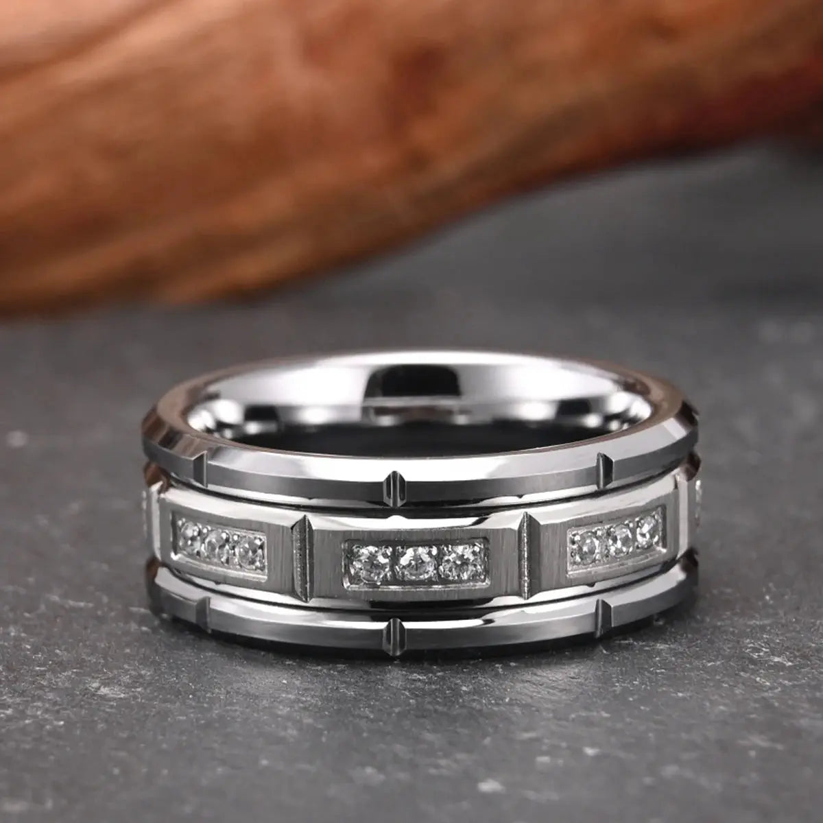 8mm Fashion White Zircon Tungsten Carbide Ring, Men's Wedding Ring, Suitable for Daily Wear, Jewelry Gift Streetsharks