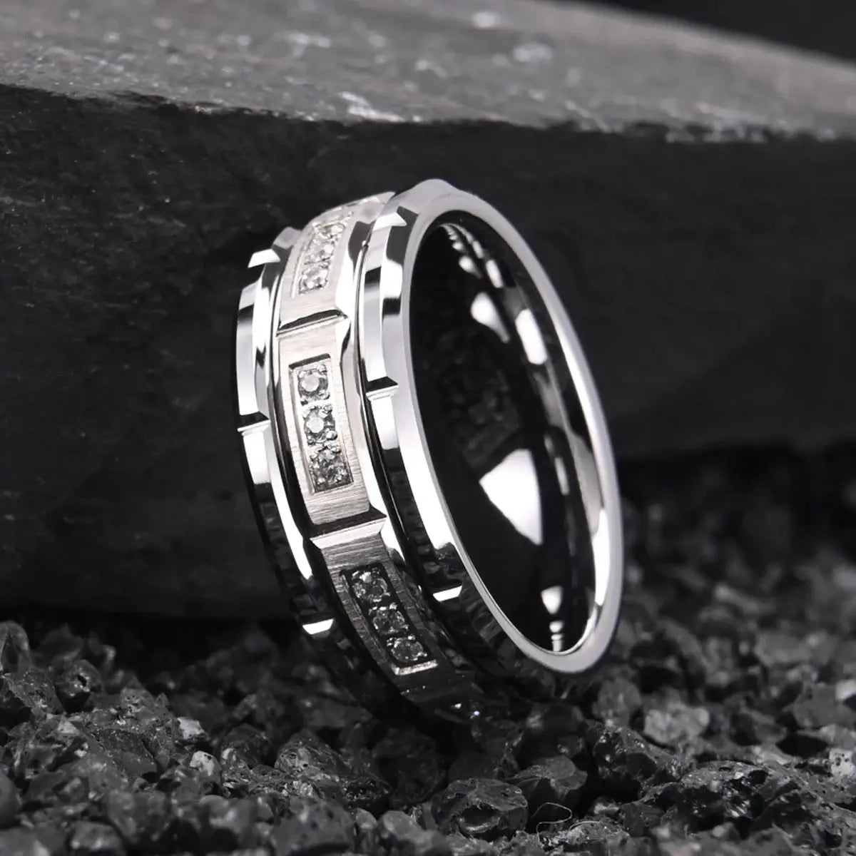8mm Fashion White Zircon Tungsten Carbide Ring, Men's Wedding Ring, Suitable for Daily Wear, Jewelry Gift Streetsharks