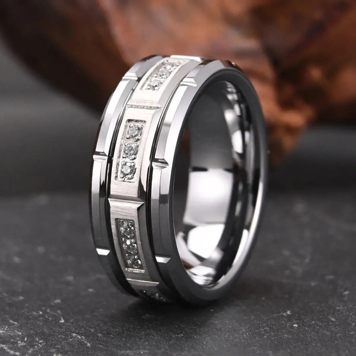 8mm Fashion White Zircon Tungsten Carbide Ring, Men's Wedding Ring, Suitable for Daily Wear, Jewelry Gift Streetsharks