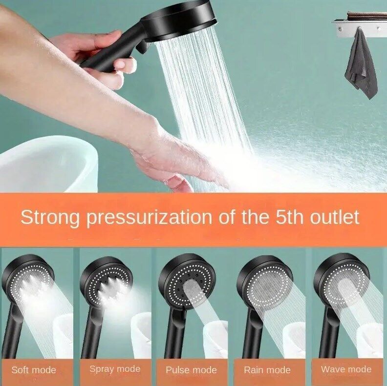 High Pressure Bath Shower Head 5 Mode Large Chrome Handset Heads Water Saving StreetSharks