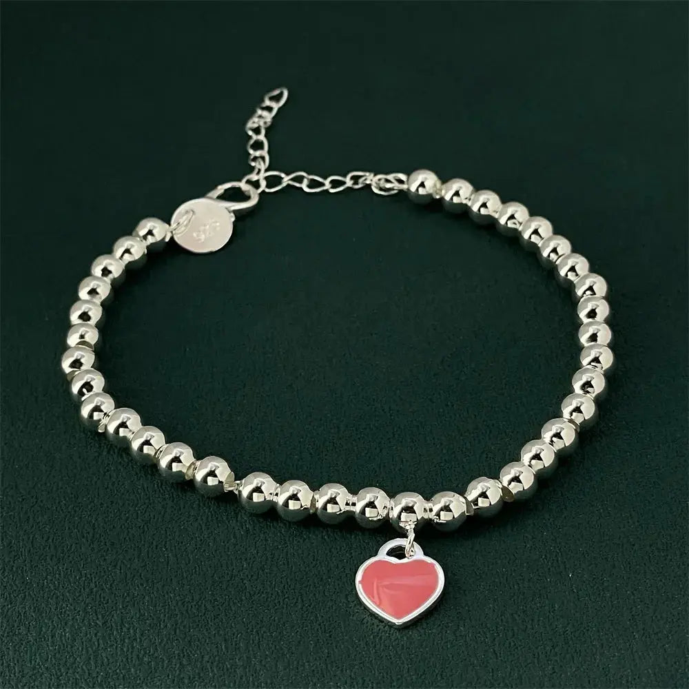 925 Sterling Silver Bracelet Red Heart Brand Charm Women Classic Fashion Party Jewelry Gift Streetsharks
