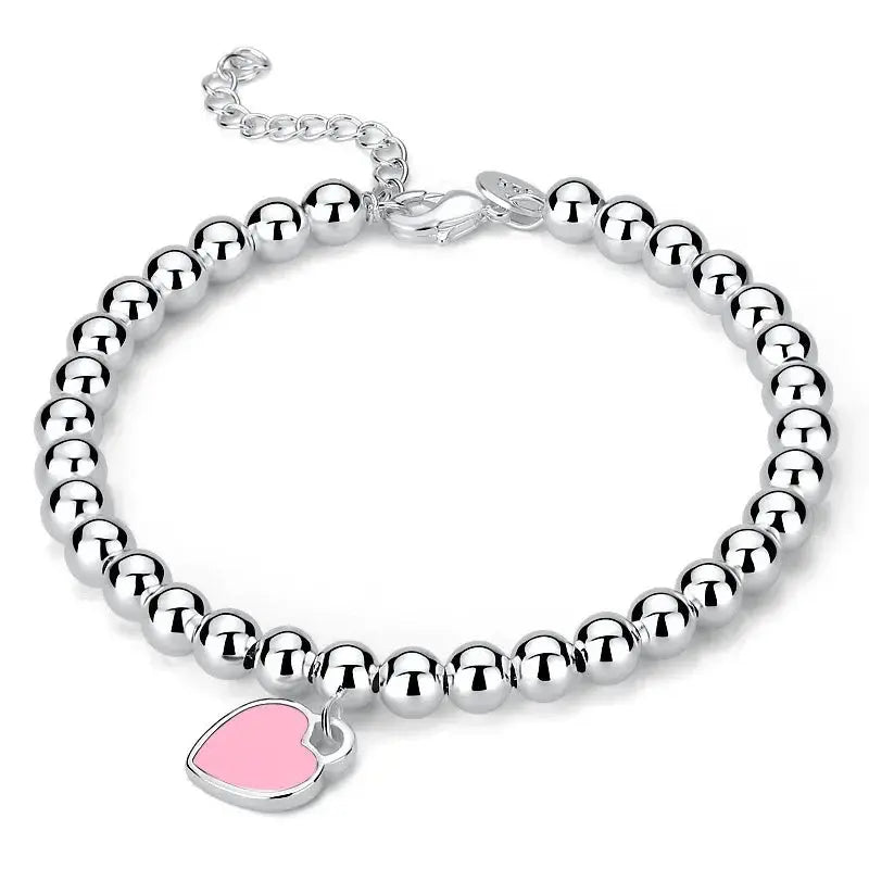 925 Sterling Silver Bracelet Red Heart Brand Charm Women Classic Fashion Party Jewelry Gift Streetsharks
