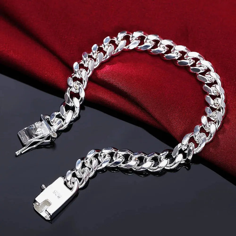925 Sterling Silver Exquisite Solid Chain Bracelet Fashion Charm Women Men Solid Wedding Cute Simple Models Jewelry Streetsharks