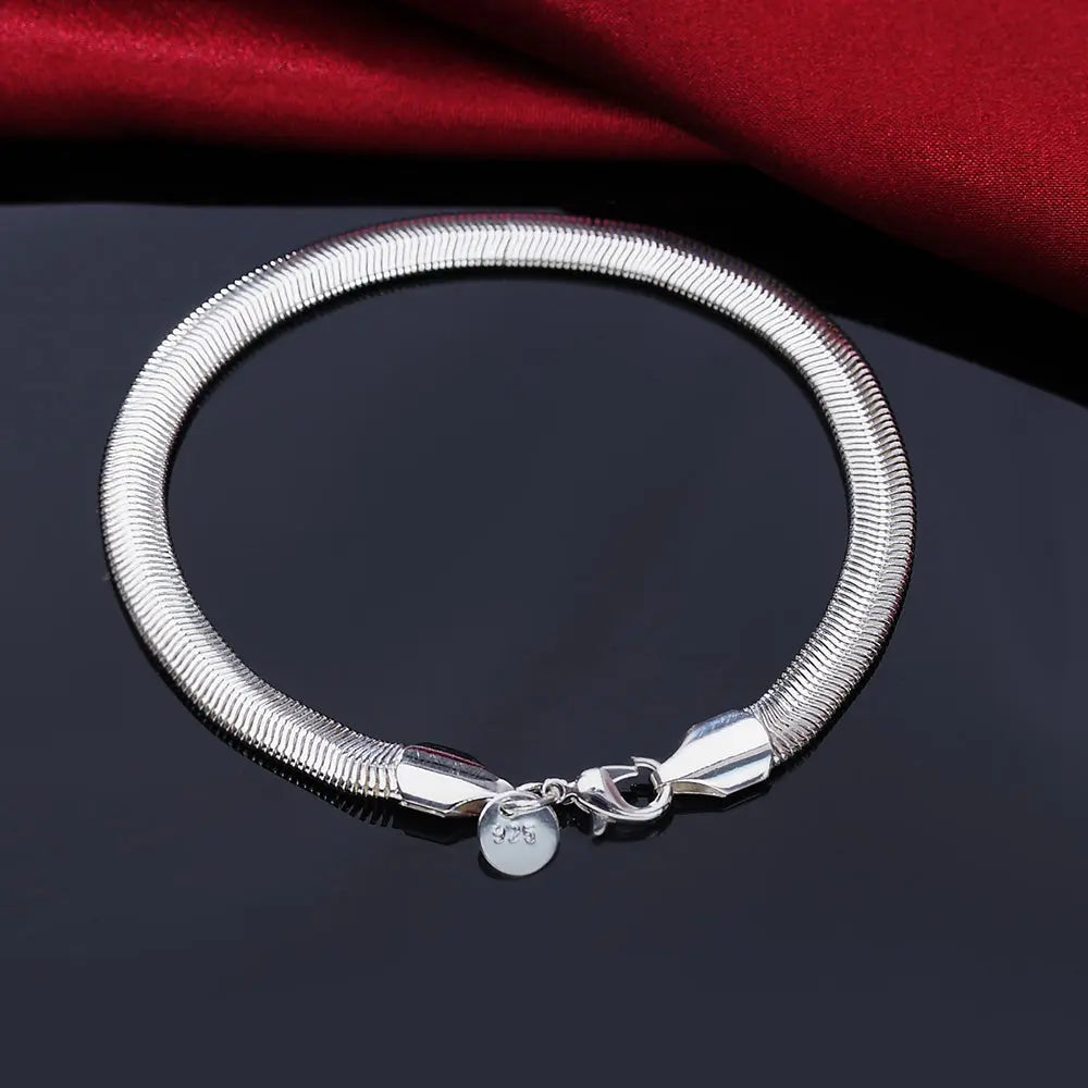 925 Sterling Silver Exquisite Solid Chain Bracelet Fashion Charm Women Men Solid Wedding Cute Simple Models Jewelry Streetsharks