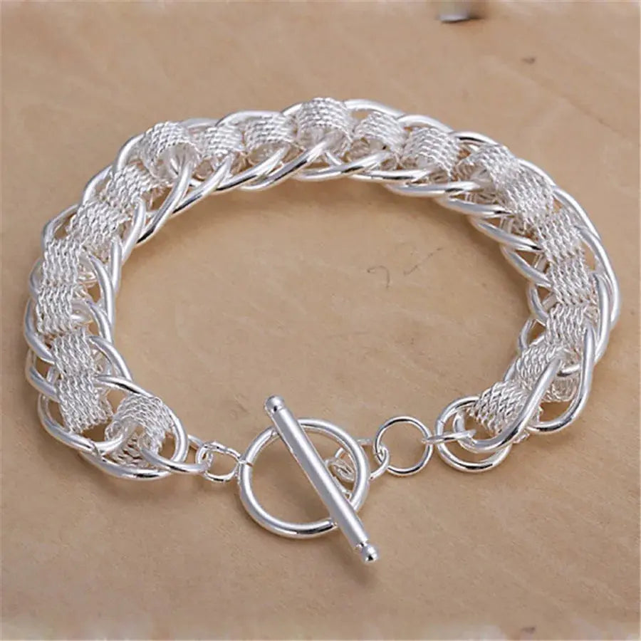 925 Sterling Silver Exquisite Solid Chain Bracelet Fashion Charm Women Men Solid Wedding Cute Simple Models Jewelry Streetsharks