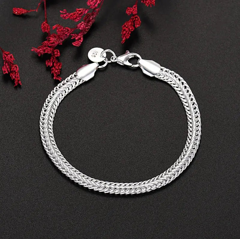 925 Sterling Silver Exquisite Solid Chain Bracelet Fashion Charm Women Men Solid Wedding Cute Simple Models Jewelry Streetsharks