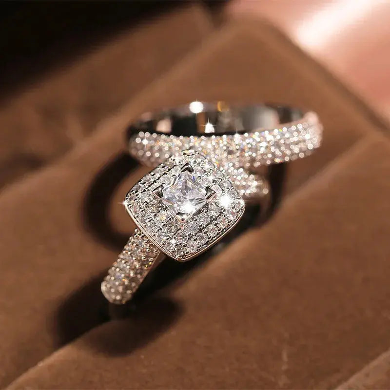 925 Sterling Silver Luxury 2 pcs Wedding Rings Set For Women Stackable Finger Rings Valentine's Day Gift Streetsharks