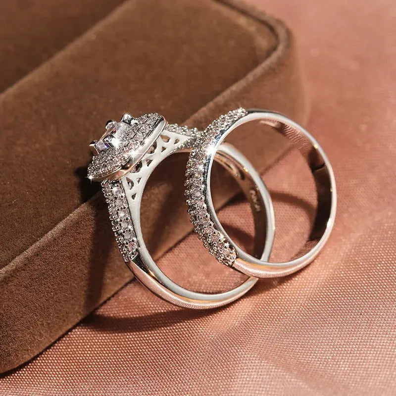 925 Sterling Silver Luxury 2 pcs Wedding Rings Set For Women Stackable Finger Rings Valentine's Day Gift Streetsharks