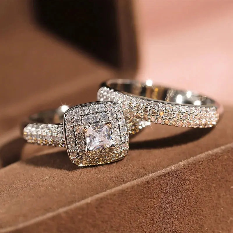 925 Sterling Silver Luxury 2 pcs Wedding Rings Set For Women Stackable Finger Rings Valentine's Day Gift Streetsharks