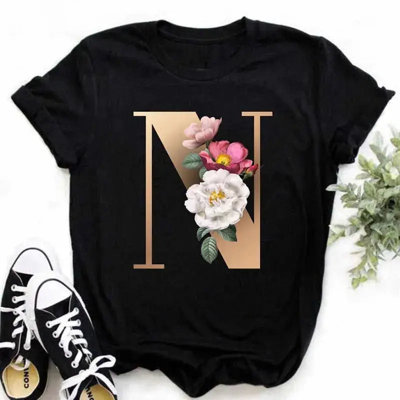 A B C D E English Alphabet Print T Shirt Women New Summer Couples Lovers Female T-Shirt Harajuku Casual Black Tops Tshirts luxecrown.co.uk
