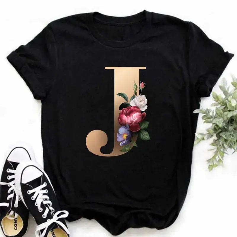 A B C D E English Alphabet Print T Shirt Women New Summer Couples Lovers Female T-Shirt Harajuku Casual Black Tops Tshirts luxecrown.co.uk