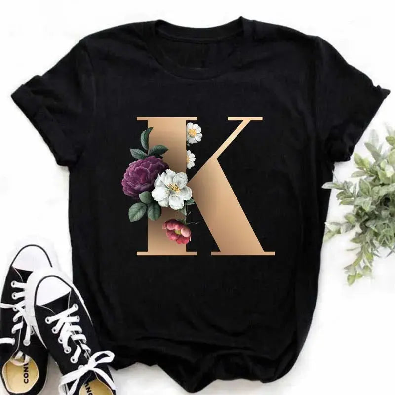 A B C D E English Alphabet Print T Shirt Women New Summer Couples Lovers Female T-Shirt Harajuku Casual Black Tops Tshirts luxecrown.co.uk
