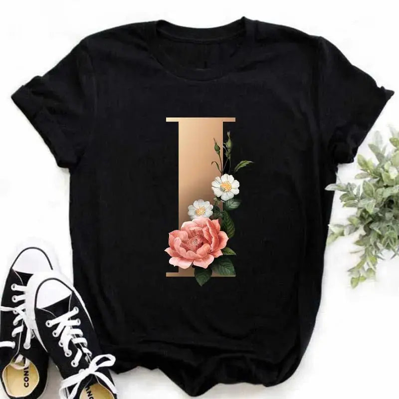 A B C D E English Alphabet Print T Shirt Women New Summer Couples Lovers Female T-Shirt Harajuku Casual Black Tops Tshirts luxecrown.co.uk