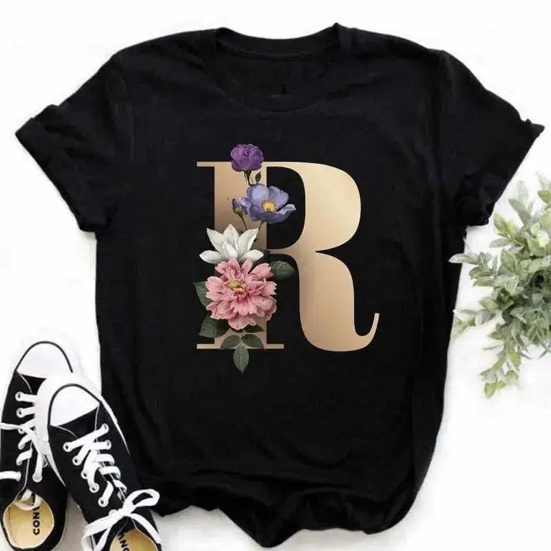 A B C D E English Alphabet Print T Shirt Women New Summer Couples Lovers Female T-Shirt Harajuku Casual Black Tops Tshirts luxecrown.co.uk