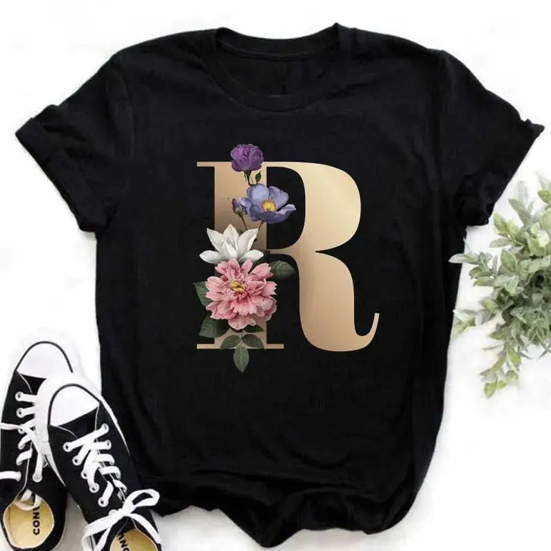 A B C D E English Alphabet Print T Shirt Women New Summer Couples Lovers Female T-Shirt Harajuku Casual Black Tops Tshirts luxecrown.co.uk