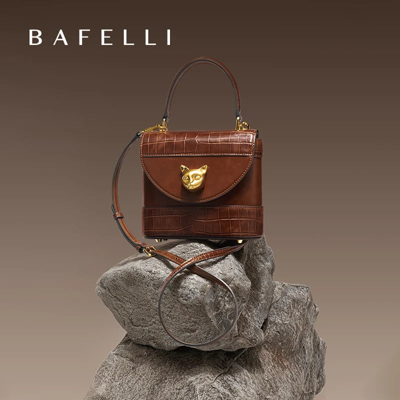 BAFELLI HANDBAG 2026 WOMEN'S NEW CROSSBODY LEATHER PURSE EVENING BAG CROCODILE GRAIN DESIGNER BUCKET CAT LUXURY BRAND FASHION luxecrown.co.uk