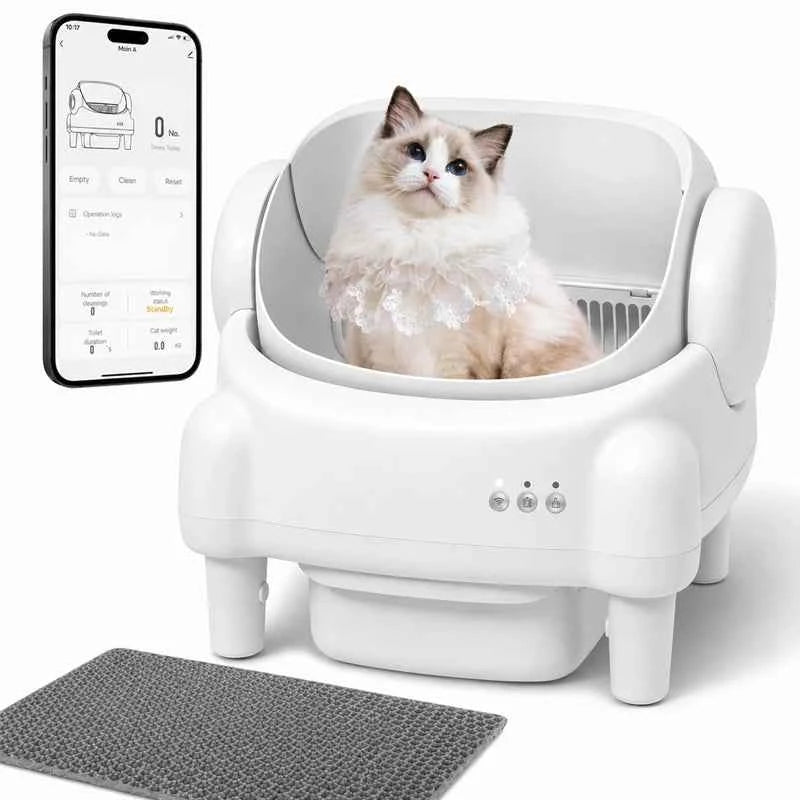 Open-Top Self Cleaning Cat Litter Box Automatic Cat Litter Box Control cleaning with App Control and Safety Sensors Odor Control