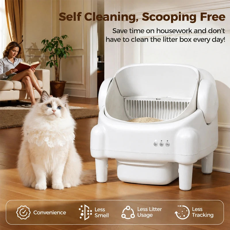 Open-Top Self Cleaning Cat Litter Box Automatic Cat Litter Box Control cleaning with App Control and Safety Sensors Odor Control luxecrown.co.uk