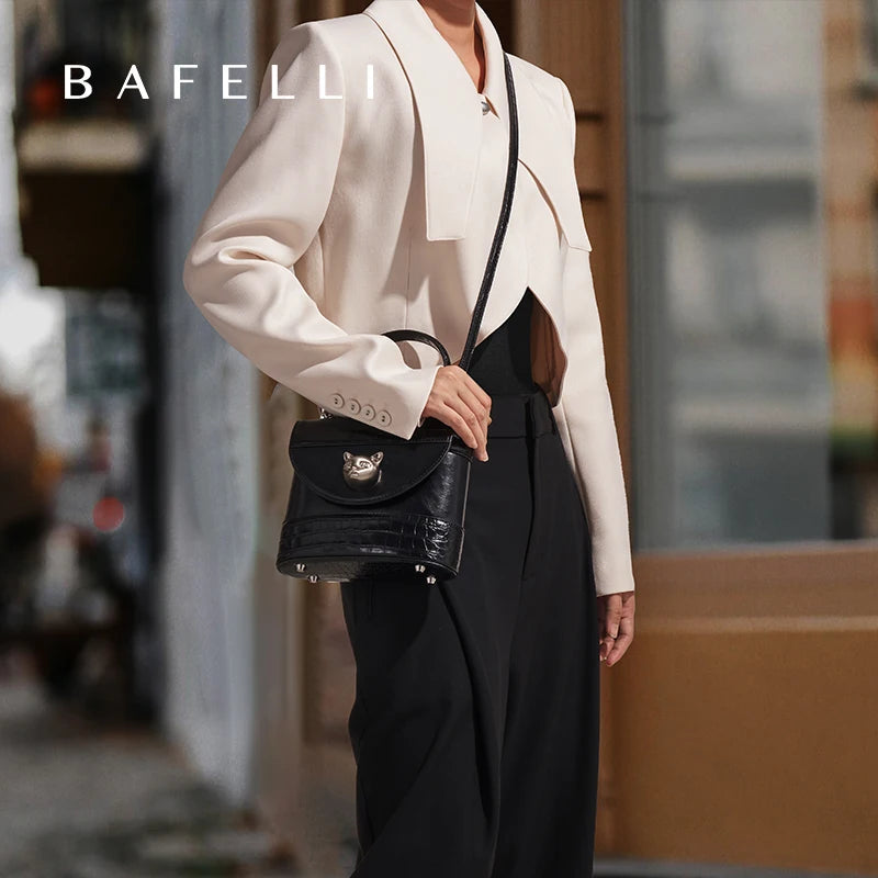BAFELLI HANDBAG 2026 WOMEN'S NEW CROSSBODY LEATHER PURSE EVENING BAG CROCODILE GRAIN DESIGNER BUCKET CAT LUXURY BRAND FASHION luxecrown.co.uk