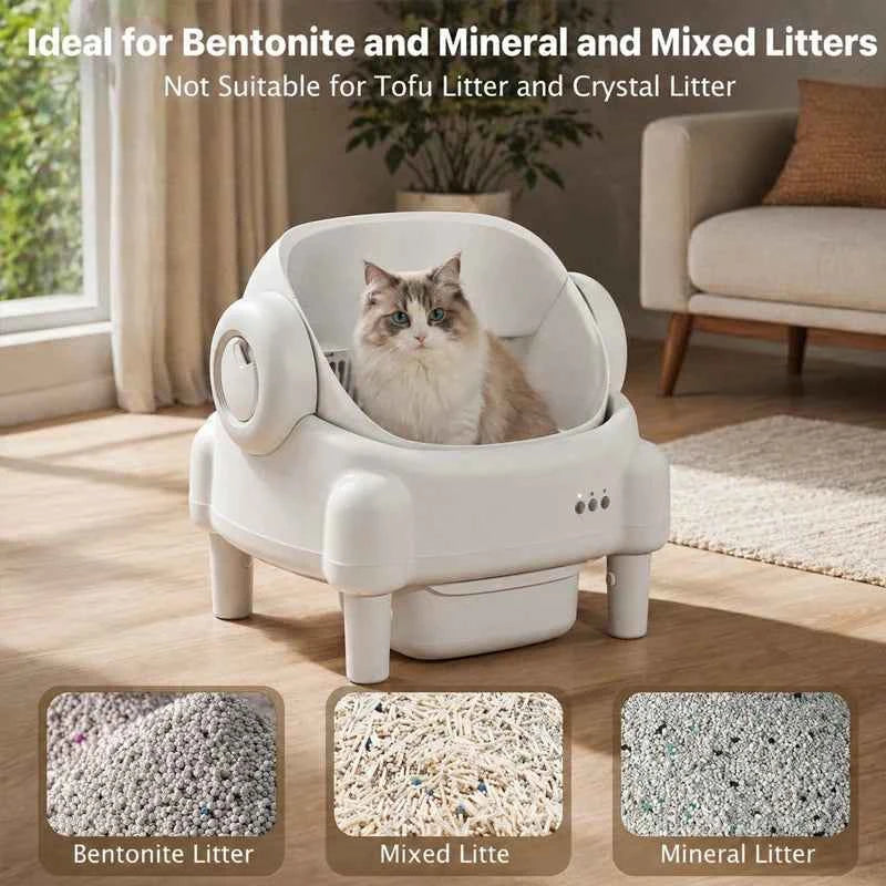 Open-Top Self Cleaning Cat Litter Box Automatic Cat Litter Box Control cleaning with App Control and Safety Sensors Odor Control