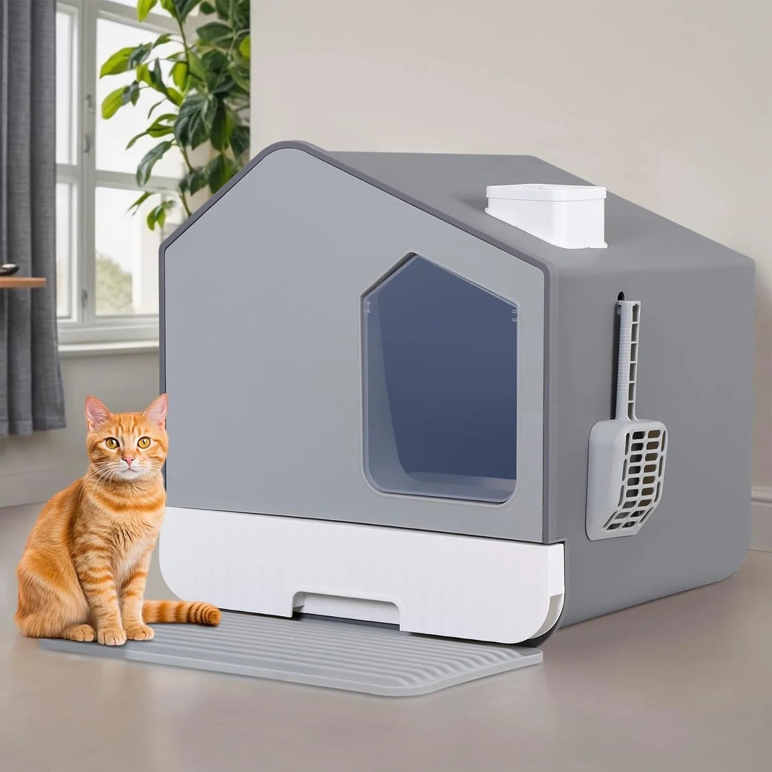 Extra Large Enclosed Cat Litter Box with Mat and Litter Scoop, Odorless Toilet Anti-Splashing Kitty Litter Pan Covered Hooded Ca luxecrown.co.uk