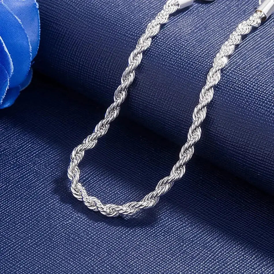 ALIZERO 925 Sterling Silver Unisex 4mm Rope Chain Bracelets for Men Women Twisted Links Chain Bracelet Simple Classic Jewelry Streetsharks