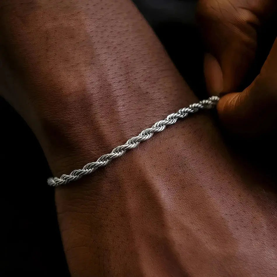 ALIZERO 925 Sterling Silver Unisex 4mm Rope Chain Bracelets for Men Women Twisted Links Chain Bracelet Simple Classic Jewelry Streetsharks