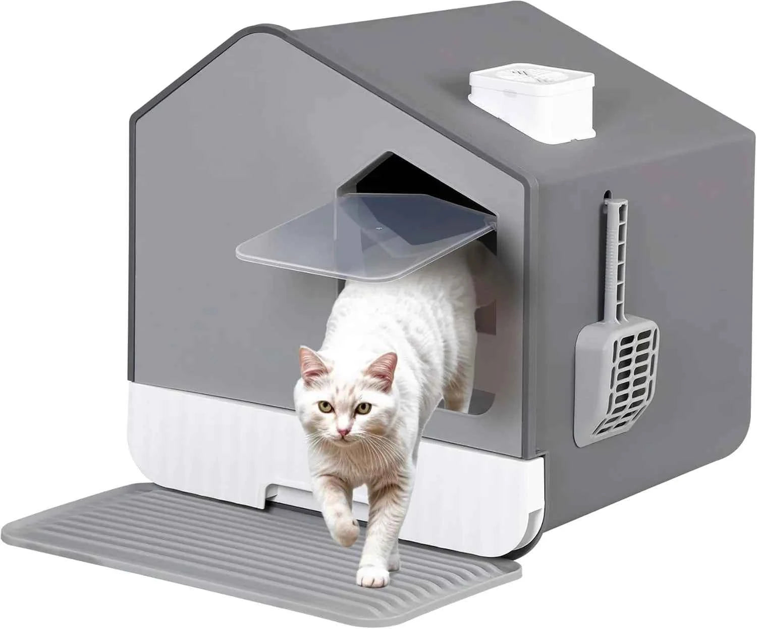 Extra Large Enclosed Cat Litter Box with Mat and Litter Scoop, Odorless Toilet Anti-Splashing Kitty Litter Pan Covered Hooded Ca
