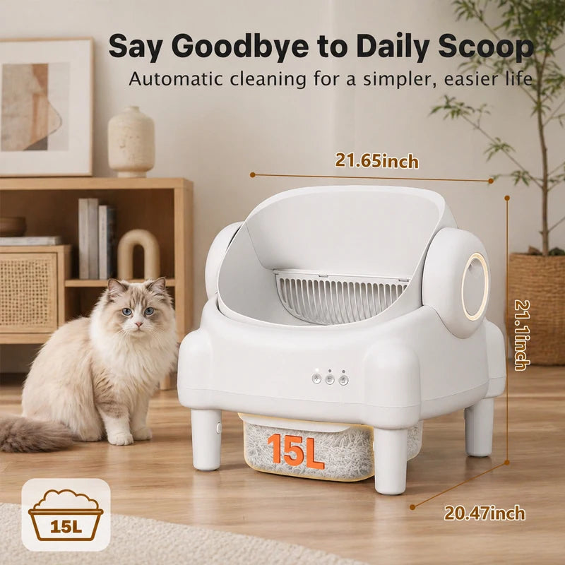 Open-Top Self Cleaning Cat Litter Box Automatic Cat Litter Box Control cleaning with App Control and Safety Sensors Odor Control luxecrown.co.uk