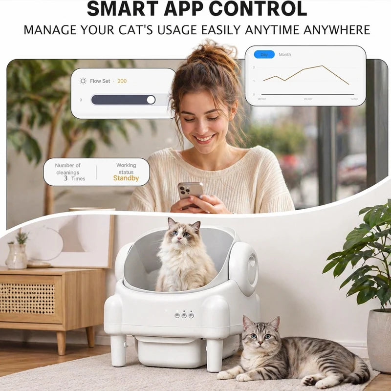 Open-Top Self Cleaning Cat Litter Box Automatic Cat Litter Box Control cleaning with App Control and Safety Sensors Odor Control luxecrown.co.uk