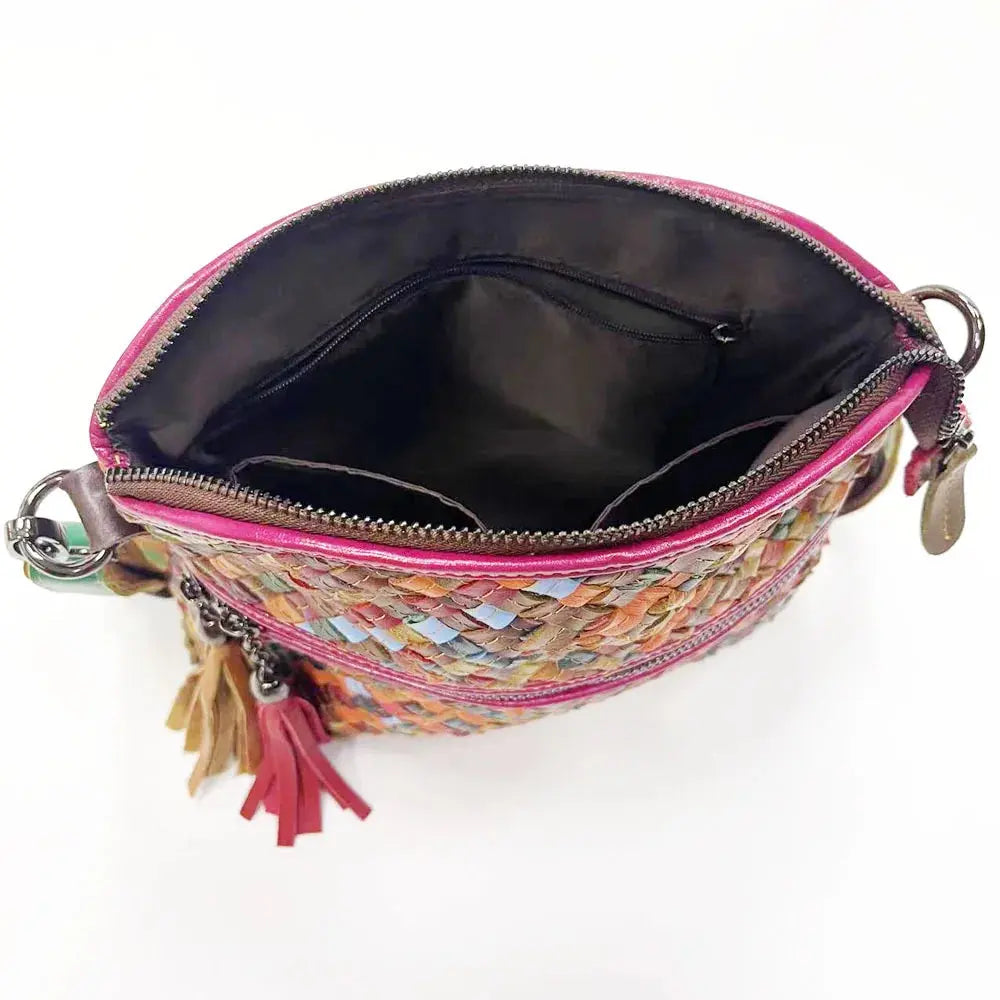 Annmouler Designer Women Shoulder Bag Genuine Leather Crossbody Bag Weave Lady Small Color Bag for Women with TasselShell Bag Streetsharks