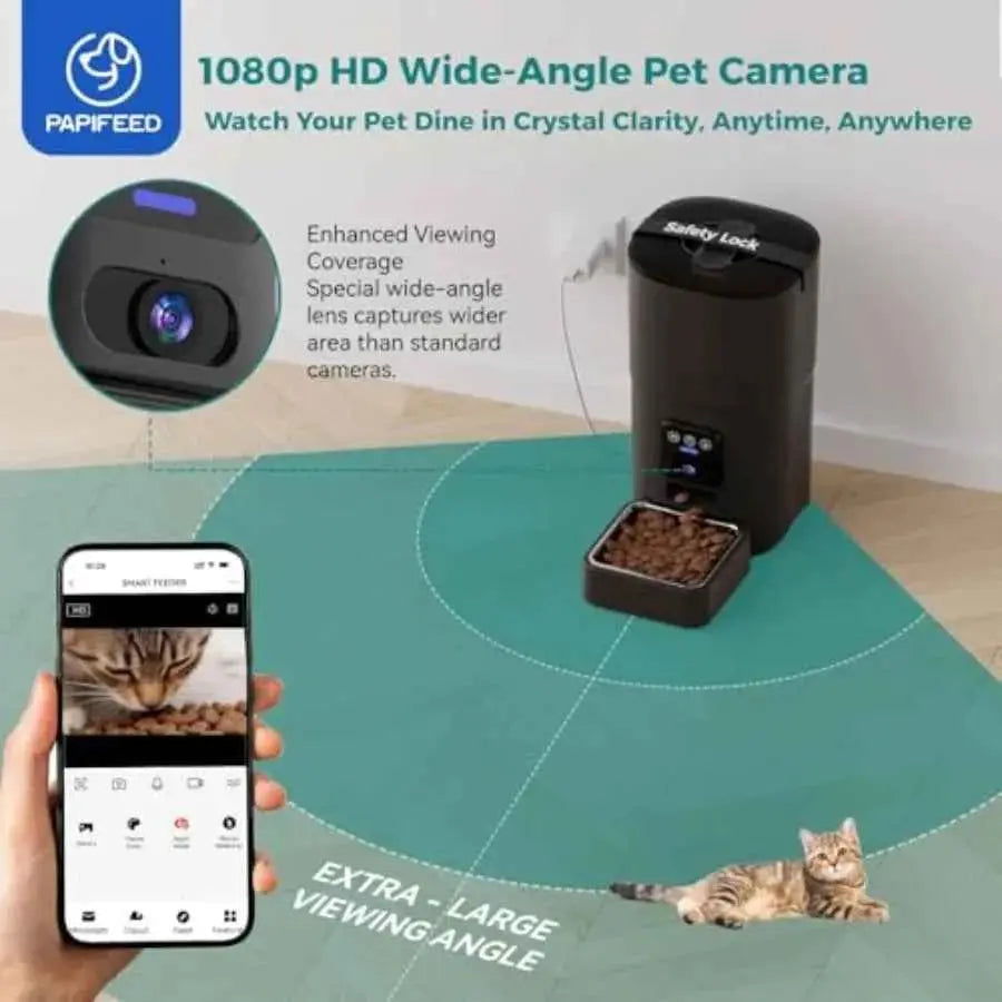 Automatic Cat Feeder with Camera, 1080P HD and Night Vision, 6L Cat Food Dispenser with App, 5G WiFi Timed Cat Feeder for Dry F