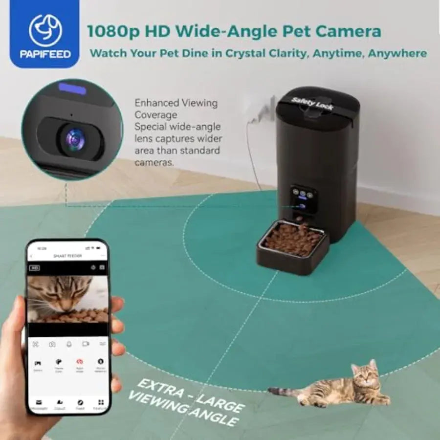 Automatic Cat Feeder with Camera, 1080P HD and Night Vision, 6L Cat Food Dispenser with App, 5G WiFi Timed Cat Feeder for Dry F luxecrown.co.uk