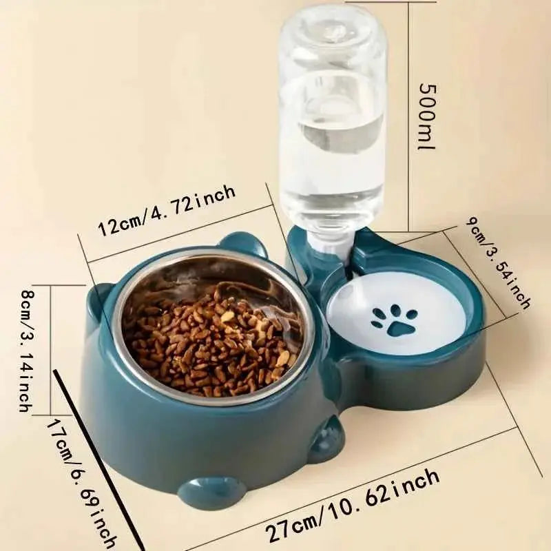 Automatic Pet Feeder and Water Dispenser, Integrated Feeding System for Cats and Dogs,No Battery or Power Needed, Slanted Mouth