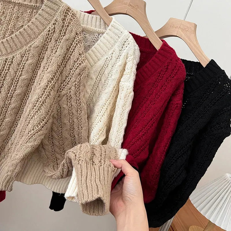 Autumn Striped Sweater Women Knitwears Solid Loose V Neck  Knit Pullover Warm Long Sleeves Tops Khaki Knitted Jumpers Women luxecrown.co.uk