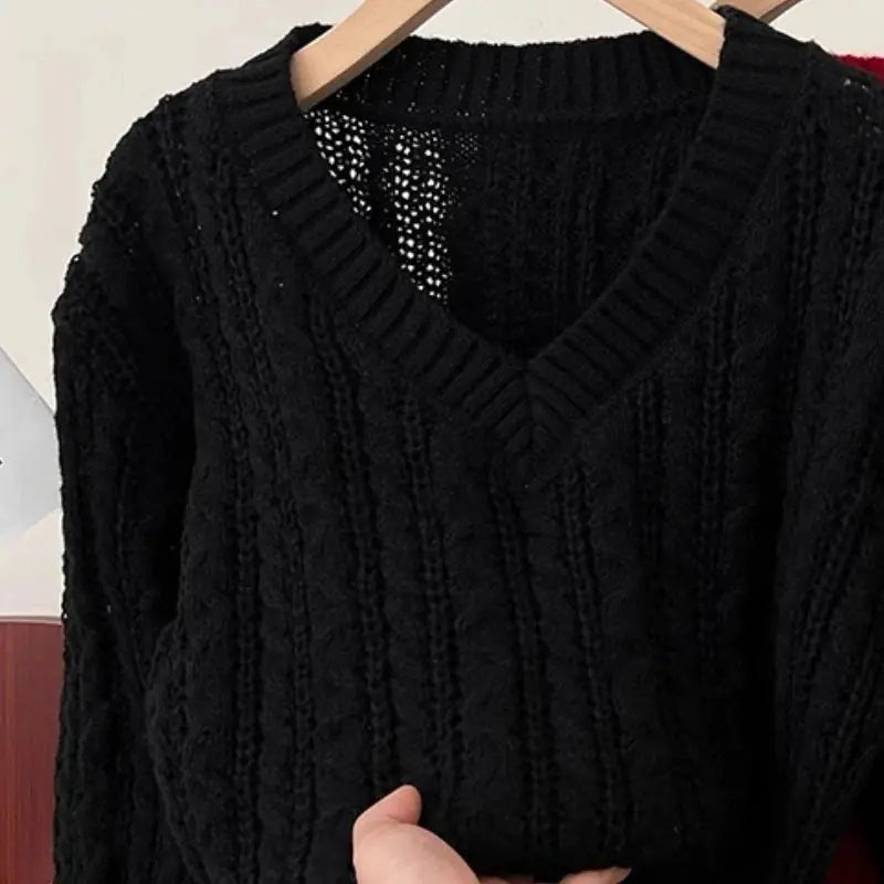 Autumn Striped Sweater Women Knitwears Solid Loose V Neck  Knit Pullover Warm Long Sleeves Tops Khaki Knitted Jumpers Women luxecrown.co.uk