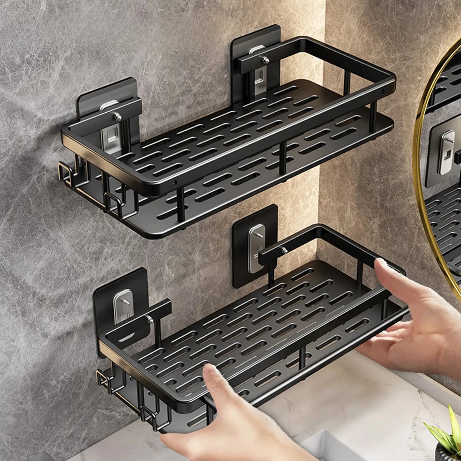 Bathroom Shelf No Drill Wall Mounted Shampoo Bottle Shower Corner Rack Toilet Storage Rack Aluminum Bathroom Kitchen Accessories luxecrown.co.uk