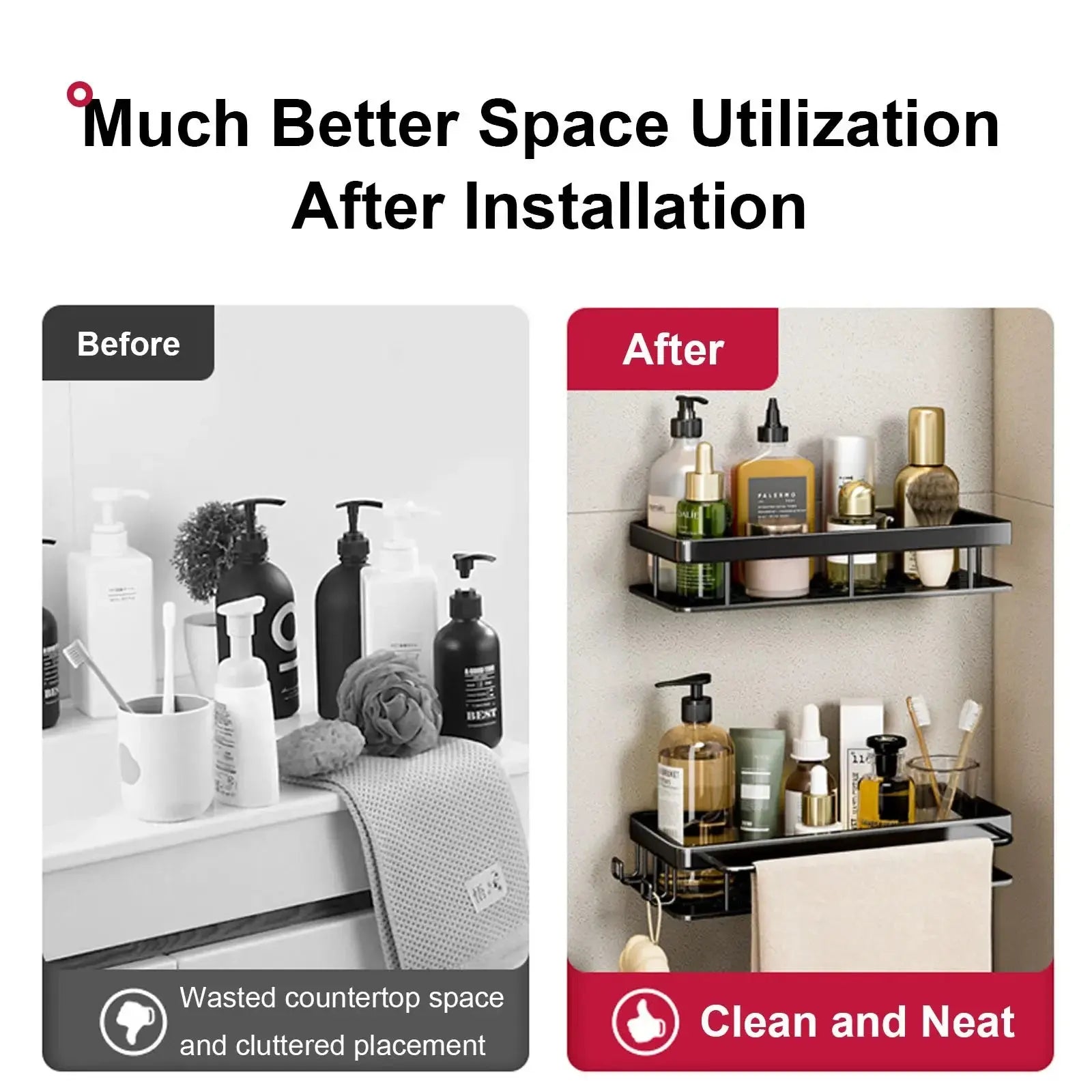 Bathroom Shelf No Drill Wall Mounted Shampoo Bottle Shower Corner Rack Toilet Storage Rack Aluminum Bathroom Kitchen Accessories luxecrown.co.uk