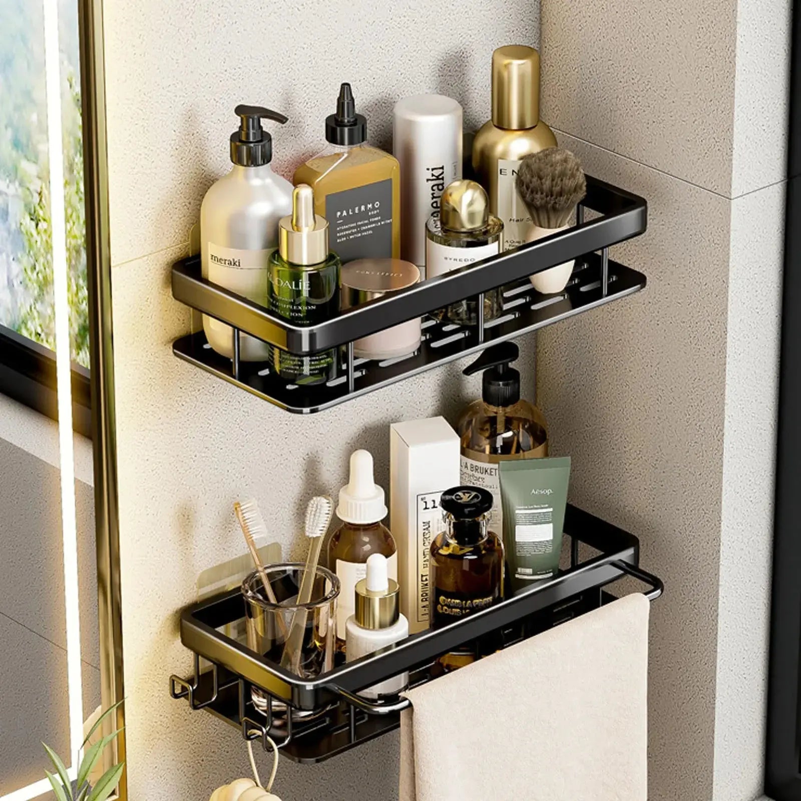 Bathroom Shelf No Drill Wall Mounted Shampoo Bottle Shower Corner Rack Toilet Storage Rack Aluminum Bathroom Kitchen Accessories luxecrown.co.uk