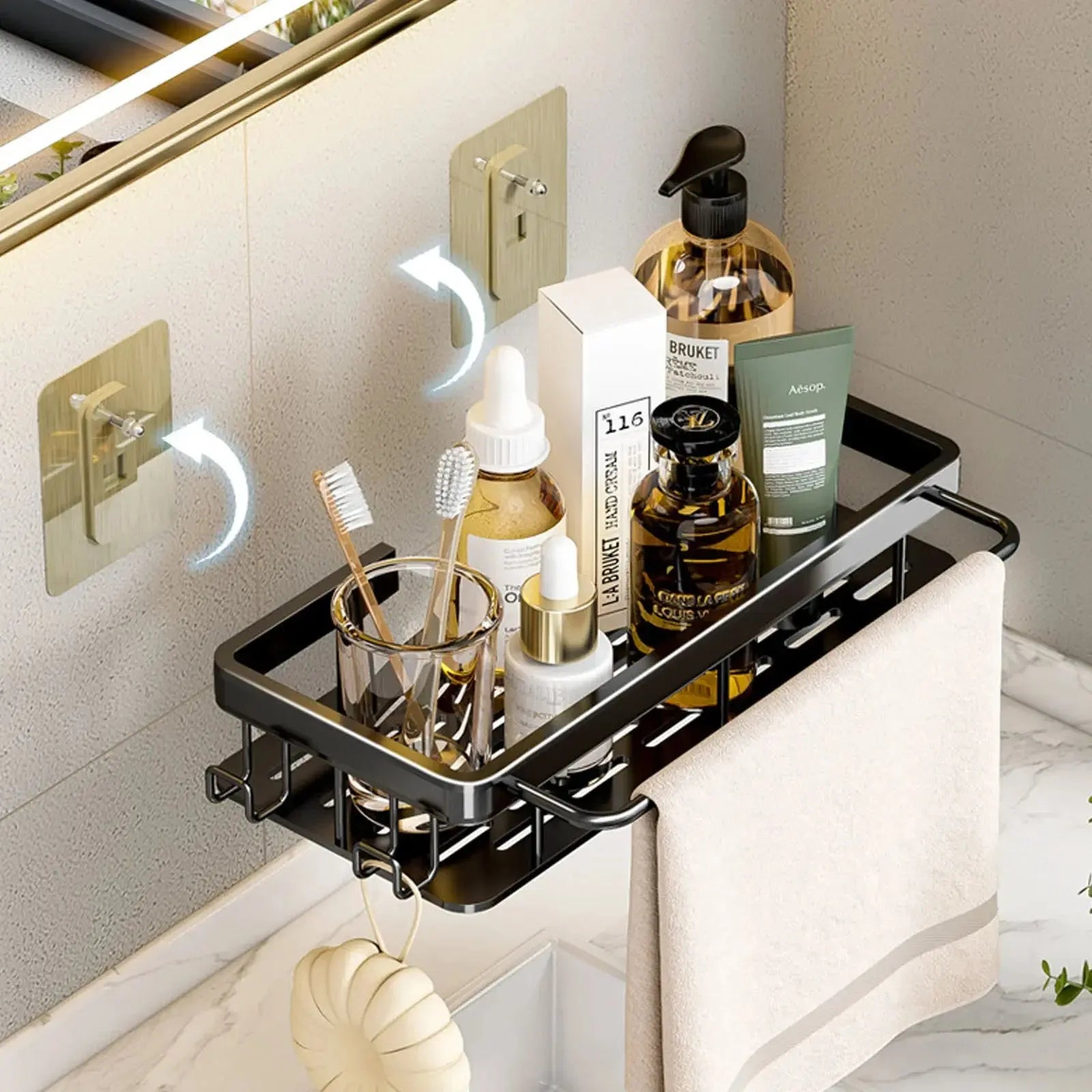 Bathroom Shelf No Drill Wall Mounted Shampoo Bottle Shower Corner Rack Toilet Storage Rack Aluminum Bathroom Kitchen Accessories luxecrown.co.uk