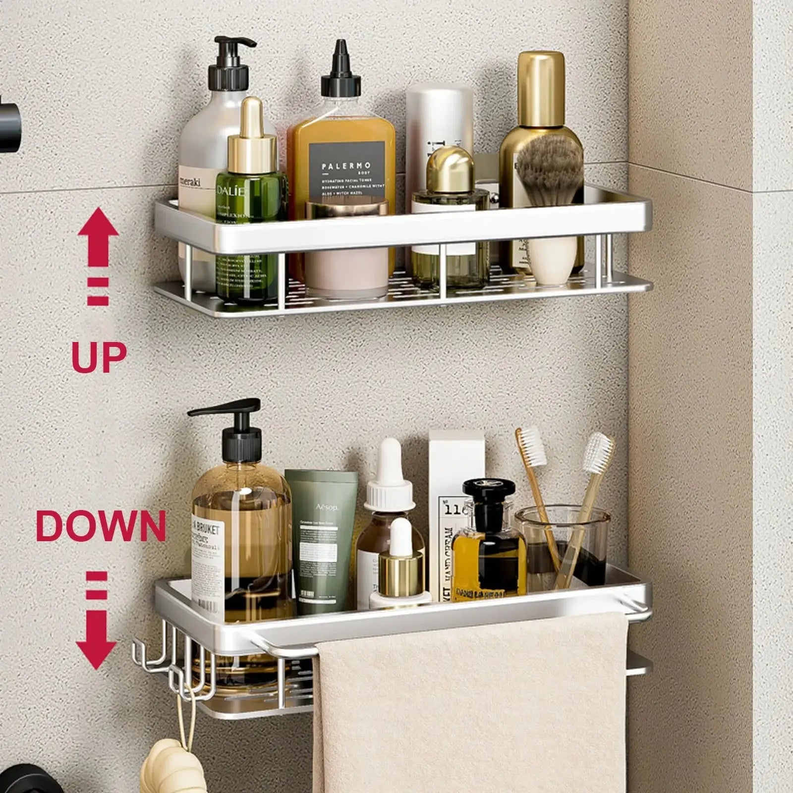 Bathroom Shelf No Drill Wall Mounted Shampoo Bottle Shower Corner Rack Toilet Storage Rack Aluminum Bathroom Kitchen Accessories luxecrown.co.uk