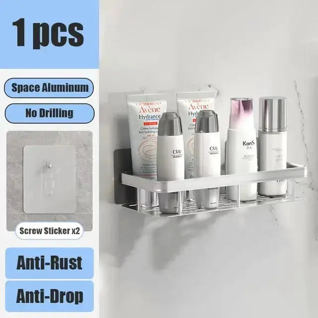 Bathroom Shelf No Drill Wall Mounted Shampoo Bottle Shower Corner Rack Toilet Storage Rack Aluminum Bathroom Kitchen Accessories luxecrown.co.uk