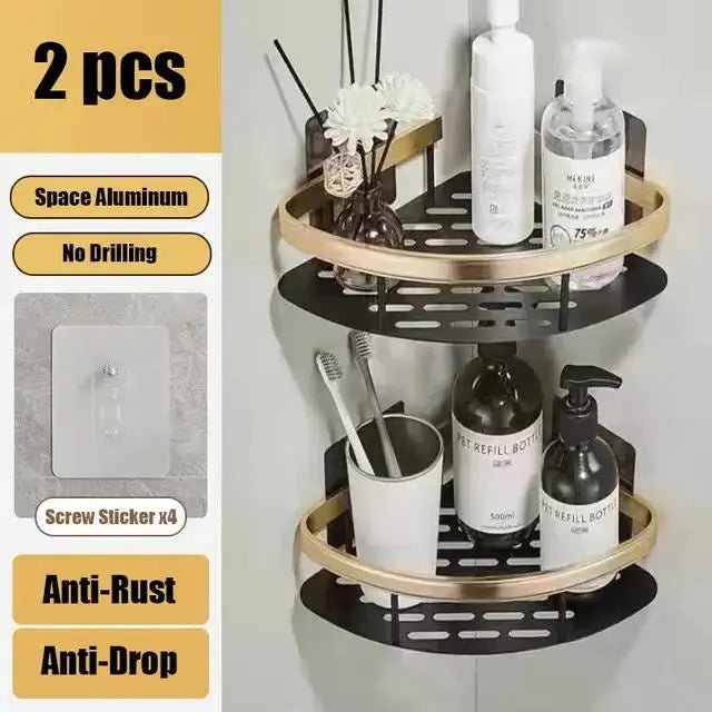 Bathroom Shelf No Drill Wall Mounted Shampoo Bottle Shower Corner Rack Toilet Storage Rack Aluminum Bathroom Kitchen Accessories luxecrown.co.uk