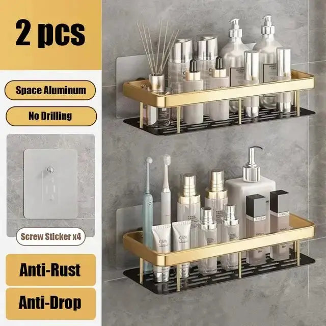 Bathroom Shelf No Drill Wall Mounted Shampoo Bottle Shower Corner Rack Toilet Storage Rack Aluminum Bathroom Kitchen Accessories luxecrown.co.uk