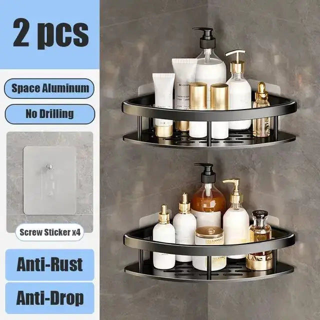 Bathroom Shelf No Drill Wall Mounted Shampoo Bottle Shower Corner Rack Toilet Storage Rack Aluminum Bathroom Kitchen Accessories luxecrown.co.uk