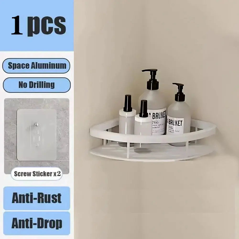 Bathroom Shelf No Drill Wall Mounted Shampoo Bottle Shower Corner Rack Toilet Storage Rack Aluminum Bathroom Kitchen Accessories luxecrown.co.uk