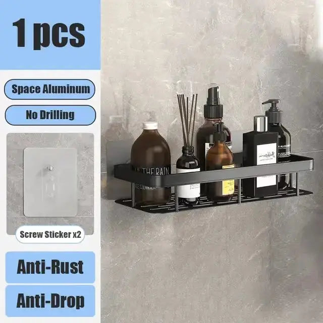 Bathroom Shelf No Drill Wall Mounted Shampoo Bottle Shower Corner Rack Toilet Storage Rack Aluminum Bathroom Kitchen Accessories luxecrown.co.uk