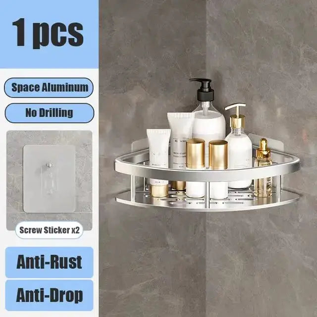 Bathroom Shelf No Drill Wall Mounted Shampoo Bottle Shower Corner Rack Toilet Storage Rack Aluminum Bathroom Kitchen Accessories luxecrown.co.uk